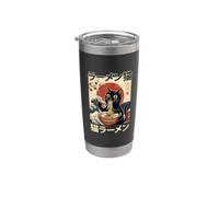 Neko Ramen Black Cat Great Wave Arte japonés estilo Ukiyo-e Vaso térmico de acero inoxidable de doble pared