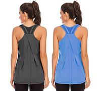 Nekosi Camiseta de tirantes para mujer, para yoga, correr, fitness, sin mangas, de malla, 01-gris y azul, S