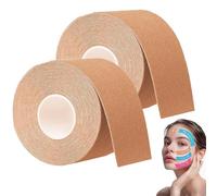 NELLHOMY 2 Rollos de Cinta de Kinesiología para Rostro, 2 cm x 5 m, Cinta de Estiramiento Facial, Cinta de Estiramiento Facial, Antiarrugas, Cinta Miofascial, Color Piel