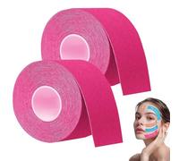 NELLHOMY 2 rollos de cinta de kinesiología para rostro, 2 cm x 5 m, cinta de estiramiento facial, cinta de estiramiento facial, antiarrugas, cinta miofascial para el estiramiento facial, rosa