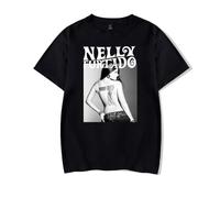 Nelly Furtado 7 Album - Camiseta informal de manga corta con cuello redondo para mujer y hombre, Negro, M