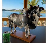 Nelore Bull Liquor Dispenser, 2L Handcrafted Alcohol Decanter with Wooden Base, Funny Brazilian Bull Bottle Holder for Whiskey Scotch Vodka Wine, Unique Home Bar Accessory Beverage Container Gift(C#)