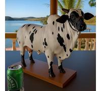 Nelore Bull Liquor Dispenser, 2L Handcrafted Alcohol Decanter with Wooden Base, Funny Brazilian Bull Bottle Holder for Whiskey Scotch Vodka Wine, Unique Home Bar Accessory Beverage Container Gift(A#)