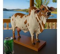 Nelore Bull Liquor Dispenser, 2L Handcrafted Alcohol Decanter with Wooden Base, Funny Brazilian Bull Bottle Holder for Whiskey Scotch Vodka Wine, Unique Home Bar Accessory Beverage Container Gift(B#)