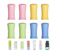 NELSHP Fundas para botellas de viaje, paquete de 8 fundas de silicona para contenedores de viaje, accesorios de viaje para champú, loción, acondicionador, lavado corporal