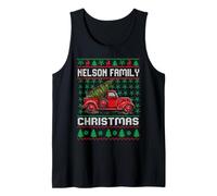 Nelson Family Ugly Christmas Sweater Red Truck Funny Xmas Camiseta sin Mangas