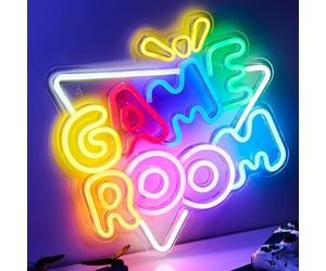 NELUX Gaming - Neón LED Gamer Decoración Habitación, Luces Neon Pared Gaming Decoracion, Letrero Neon Gamer Habitacion Juvenil Luz, Cartel Luminoso Decorar Setup (C. Game Room)