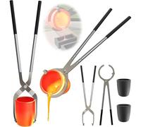Nelyrho Juego de pinzas de crisol #10 (26lbs-12kg) con 2 crisoles de grafito para derretir metal, herramientas de fundición de metal, pinzas de elevación y vertido para joyeros, fundición de metal