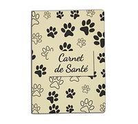 Nemau - Protector de cuaderno de salud para gatos, perros y animales domésticos, goma expandida, fabricado en Francia, duradero y resistente, modelo Huella de fondo beige