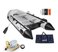 NEMAXX® Bote Hinchable Profesional 380 cm para 7 Personas - Bote de Remo, Pesca y Remos - 905kg, Suelo de Aluminio, Motor hasta 22 kW/30 CV - incl. 2 Remos, Bomba, Manómetro, Bolsa y Kit de Reparación