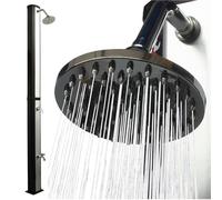 nemaxx® Ducha Solar 35 litros con Lavapiés - Cabezal de Ducha Giratorio Tipo Lluvia - Ducha Solar de Jardín/Exterior/Piscina sin Conexión Eléctrica - Conexión para Manguera, hasta 60°C - Negro/Plata