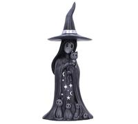 Nemesis Now Aura Little Souls - Figura de Bruja y Gato, 13,5 cm | Estatua de resina gótica, decoración de luna y estrellas, regalo coleccionable