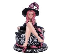 Nemesis Now Baie - Figura de azúcar Rosa y Especias de 14,4 cm, Resina, Adorno de Bruja de Pelo Rosa, Figura Larga de caldero de Bruja de Pelo Rosa, fundida en la Mejor Resina, Pintada a Mano por