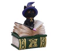 Nemesis Now Caja de figuras Binx Small – Gato negro y libro de hechizos, resina, verde, 11 cm
