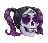 Nemesis Now Drop Dead Gorgeous Myths and Magic Figura Decorativa de 20,5 cm, Resina, Calavera de muñeca vudú, Calavera Femenina con Pelo Morado y Ojos con Purpurina, fundida en la Mejor Resina,