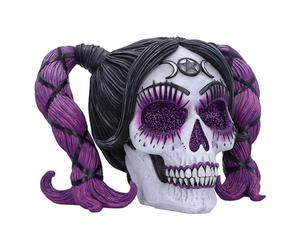 Nemesis Now Drop Dead Gorgeous Myths and Magic Figura Decorativa de 20,5 cm, Resina, Calavera de muñeca vudú, Calavera Femenina con Pelo Morado y Ojos con Purpurina, fundida en la Mejor Resina,