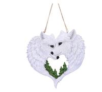 Nemesis Now Escultura colgante de nieve enamorada de 20 cm, resina, blanco, decoración de pared colgante de lobo, arte de pared de lobo, artículos de regalo de lobo, fundido en la mejor resina