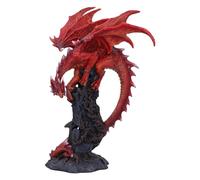 Nemesis Now Figura de raíces dracónicas de 28,5 cm, resina, figura de dragón rojo sobre piedra, adorno de dragón rojo, artículos de regalo coleccionables de dragón, fundido en la mejor resina, pintado
