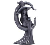 Nemesis Now Figura Decorativa Little Souls Glow de 13,4 cm, Bruja gótica y Gato, Estatua de decoración de Luna Creciente, fundición de Resina, Pintada a Mano, en Caja de Regalo para coleccionistas