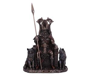 Nemesis Now Figura Odin de Bronce con diseño de Lobos y Trono, 22 cm