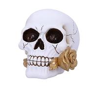 Nemesis Now Floral Fate - Adorno de Calavera de Rosa Dorada, Color Blanco, 17,5 cm