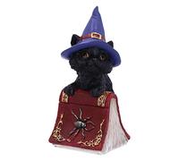 Nemesis Now Hocus-Figura de Gato Negro y Libro de hechizos de pequeñas Brujas, Resina, Rojo, 12.7cm