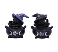 Nemesis Now Black Cat Cauldron Figurines Hubble and Bubble Witches-Figuras Familiares de Gato Negro y caldero, Resina, 8 cm, 2
