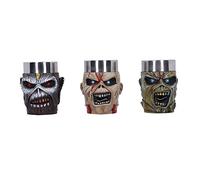 Nemesis Now Iron Maiden Eddie - Juego de vasos de chupito de resina con acero inoxidable, multicolor, con licencia oficial de Iron Maiden, juego de vasos Eddie Shot, fundido en resina, inserto de