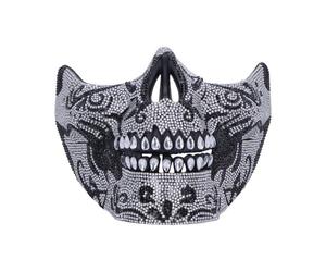 Nemesis Now Máscara de calavera con joyas, diseño intrincado de esqueleto con diamantes de imitación, regalos y cosplay para bailes de máscaras, eventos góticos, color plateado