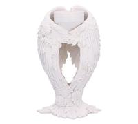 Nemesis Now Portavelas de té con alas de ángel de 17 cm, Resina, Blanco, Soporte para Velas de té con Escultura de alas de ángel, decoración del hogar de ángeles, Regalo de ángel, Fundido en la Mejor