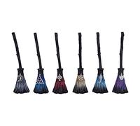 Nemesis Now Set of Six Broomsticks with Silver Charms Palillos de Escoba Positivity con dijes Plateados, 20 cm (Juego de 6), Resina, Negro