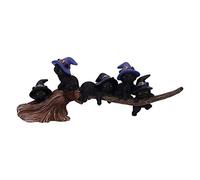 Nemesis Now Purrfect Witches Familiar Black Cats and Broomstick Figurine Figura de Gato Coven Keepers, Resina, Negro, 27.5cm
