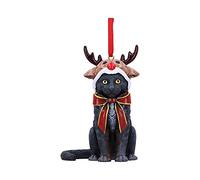 Nemesis Now Adorno Colgante de Gato con Reno (LP) 9 cm, Negro, Navidad