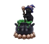 Nemesis Now Figura de Gato Negro y caldero burbujeante de Spook Witches, Resina, 12 cm
