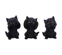Nemesis Now Three Wise Kitties See No Hear No Speak No Evil Familiar-Figura Decorativa de Gatos Negros, Resina, 8.8cm