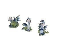 Nemesis Now Triple Trouble - Figuras de dragón de 15,5 cm (Juego de 3), Figuras de dragón Verde/Morado, Verde Claro, Hermosas Expresiones de Ojos Anchos, fundidas en Resina, pintadas a Mano por