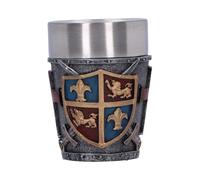Nemesis Now Vaso de chupito heráldico, copa medieval ornamentada para beber, símbolo de escudo de flor de lis dorada noble