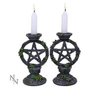 Nemesis Now – Juego de 2 candelabros Wiccan Pentagrama 15 cm Resina Negro
