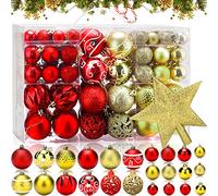 NEMMXUB Bolas de Navidad Juego 101 Piezas Oro y Rojo Bolas De Arbol De Navidad Plástico con Copa de árbol Adornos Bola de Navidad Navideños Decoraciones Regalos de Colgantes de Navidad Boda Fiesta