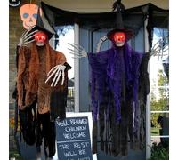 NEMMXUB Fantasmas Colgantes de Halloween, 105 * 85cm Esqueletos Fantasmales Colgantes con Ojos Iluminados, Fantasma Decoracion, Iluminados, para Jardin, Interior y Exterior