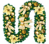 NEMMXUB Guirnalda de Navidad con iluminación, 2,7 m, 50 ledes, iluminada, interior y exterior, verde, decoración navideña, guirnalda de abeto con iluminación