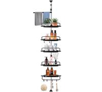 NEMMXUB Telescópica Estantería Ducha Esquina Estante Ducha sin Taladro Estantería con barra telescópica, Práctico organizador de ducha para el rincón con 5 Cestas y 1 Toallero y 4 ganchos, 95-320CM