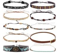 nemokamai 10 bandas de sombrero para hombres y mujeres, banda de sombrero de vaquero para sombreros de fieltro de paja occidental, cinturón de sombrero vintage de repuesto multicolor, Multi, talla