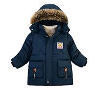 Nemopter - Abrigo de plumas para niño, para otoño o invierno, con capucha, cremallera, azul, 4-5 años