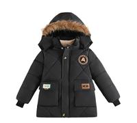 Nemopter Boys Down Jacket Kids Coat Boys Winter Jacket Warm Coat Long Down Jacket with Hood Fur, Negro , 10-11 años