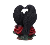 Nemsis Now Raven Romance - Figura pintada a mano de 20 cm con detalles intrincados - Escultura gótica para decoración del hogar - Base de rosa roja para coleccionistas