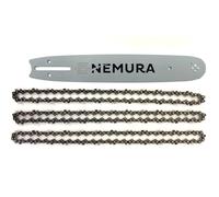 Nemura - Guía de 25 cm + 3 cadenas de motosierra - 40 eslabones de entrenamiento - Paso 3/8 LP - Medidor 0,50 (1,3 mm) - Piezas de repuesto para herramientas de jardín de calidad profesional - Marca