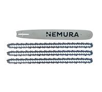 Nemura Guía de cadena 38 cm y Lote de 3 cadenas para motosierra - 64 Eslabones de arrastre - Passo 325/ LP - Calibre 0.58 (1,5mm) - Repuestos de Calidad Profesional - Servicio postventa en Español