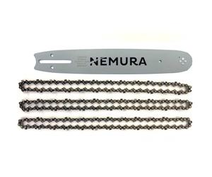 Nemura Guía de cadena 40 cm y Lote de 3 cadenas para motosierra - 56 Eslabones de arrastre - Passo 3/8 LP - Calibre 0.50 (1,3mm) - Repuestos de Calidad Profesional - Servicio postventa en Español