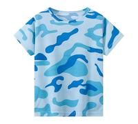 NEN Sudadera con capucha para niños y niñas, a rayas, manga corta, cuello redondo, camisetas, ropa para niños y mujeres, leggings blusa, azul, 3-4 años